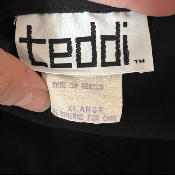 VTG 90s Teddi Black Patchwork Funky Retro Vest Button-Up Boho Long Tunic Sz XL - Picture 9 of 11